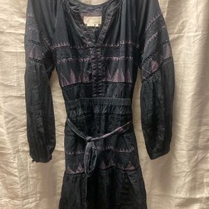 Anthropologie Black and Purple Long Sleeve Dress